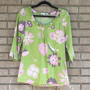 BODEN Linen Floral 3/4 Sleeve Retro Top